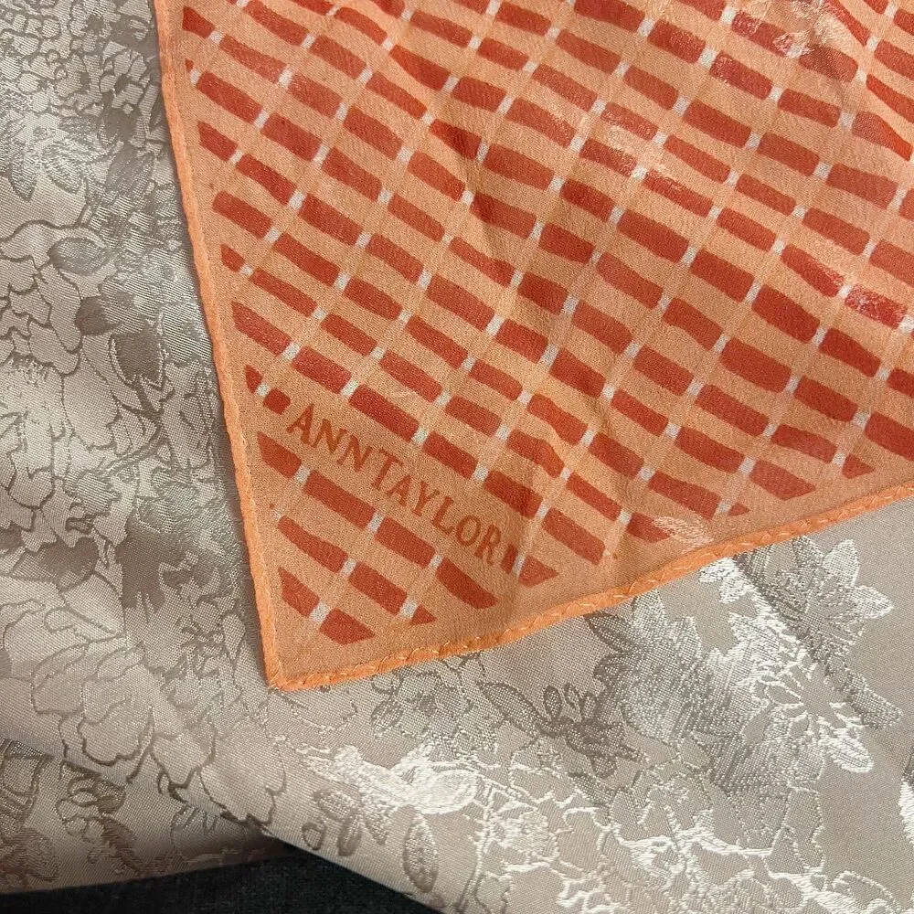 100% Silk Ann Taylor Orange Patterned Scarf 25